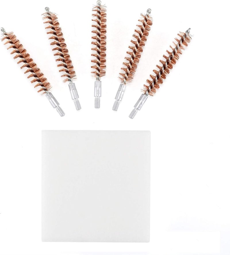 BOOSTEADY 5 Pcs Phosphor Bristle Bronze Bore Gun Cleaning Brush for Pistol Shotgun with 50 Professional Square Patches Multi-Caliber - Image 5